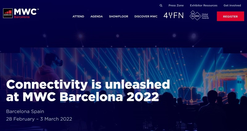 Trang web ch&iacute;nh thức của sự kiện MWC 2022